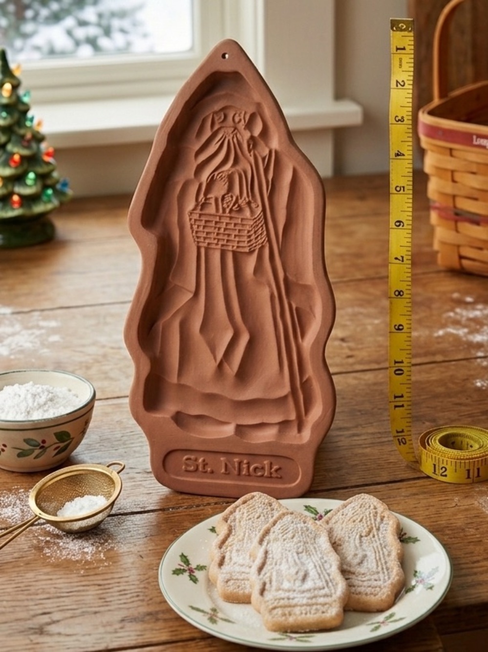 1993 Longaberger Pottery Saint Nick Stoneware Christmas Cookie Mold